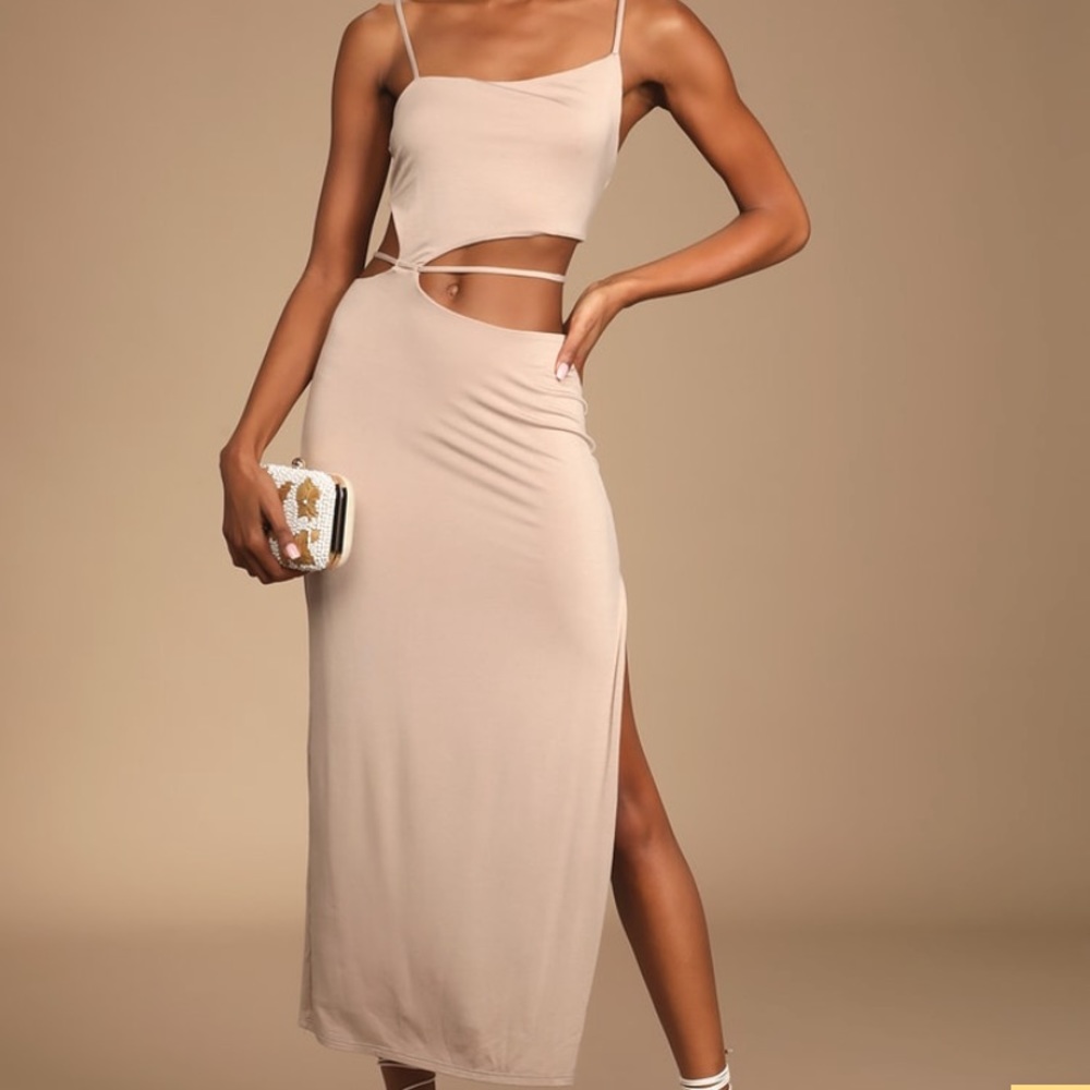 Lulu's Beige Cutout Midi Dress